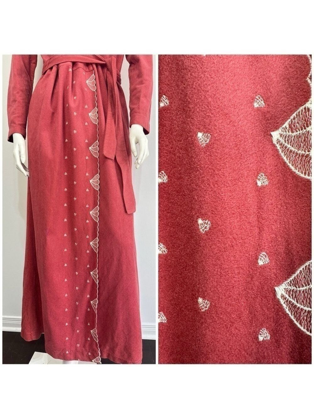 Vintage Diamond Tea Gown 70’s Embroidered Robe Sz Medium - Picture 8 of 15